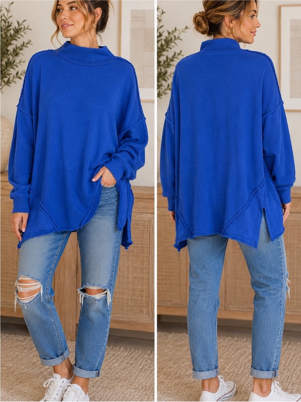 We The Free Cobalt Blue Mock Neck Sweater